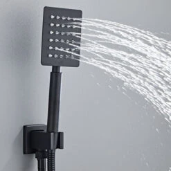 DYHF Set Doccia Completo Nero Con Soffione E Doccetta, Doccia Sistema Con Valvola Montaggio A Parete, Soffione Doccia A Pioggia Quadrato Con Tecnologia Avanzata A Getto D'Aria, Per Bagno -Stile Bagno 78070136 4