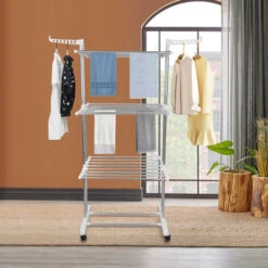 Stendibiancheria Pieghevole In Acciaio Inossidabile 72 64 170 Cm Stendibiancheria Pieghevole Con 3 Livelli, - Doppio Palo Verticale -Stile Bagno 78201547 3