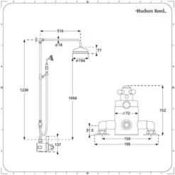Hudson Reed Elizabeth Sistema Doccia A 2 Vie Completo Di Miscelatore Termostatico&44 Colonna&44 Soffione E Doccetta - Ottone Solido E Ceramica Bianca - Cromo Lucido -Stile Bagno 782971 5