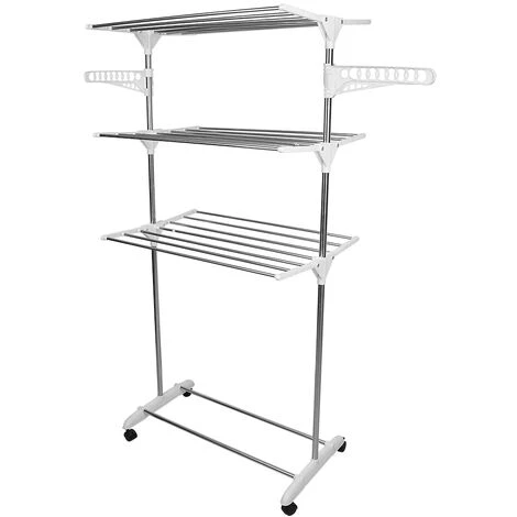 DYHF Stendino Pieghevole Salvaspazio A 3 Livelli Con 4 Ruote E 2 Ali Laterali Tubo In Acciaio Inox 1 DYHF Stendino Pieghevole Salvaspazio A 3 Livelli Con 4 Ruote E 2 Ali Laterali Tubo In Acciaio Inox