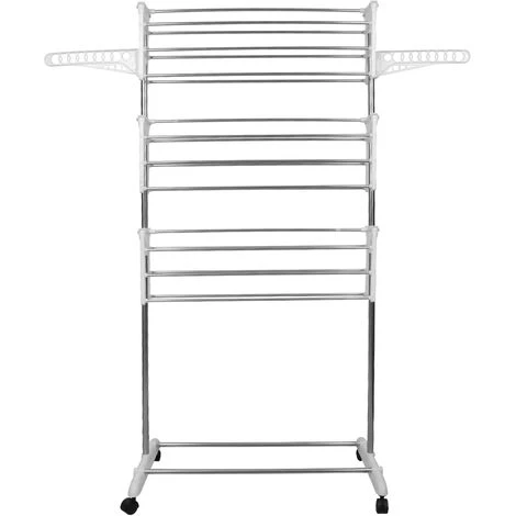 DYHF Stendino Pieghevole Salvaspazio A 3 Livelli Con 4 Ruote E 2 Ali Laterali Tubo In Acciaio Inox 3 DYHF Stendino Pieghevole Salvaspazio A 3 Livelli Con 4 Ruote E 2 Ali Laterali Tubo In Acciaio Inox - immagine 3