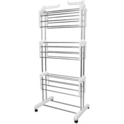 DYHF Stendino Pieghevole Salvaspazio A 3 Livelli - Supporto A Doppia Barra Verticale Su Un Solo Lato Stabile E Robusto 72x64x170cm Bianco -Stile Bagno 78322402 4