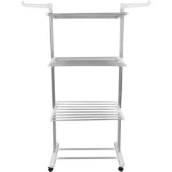 DYHF Stendino Pieghevole Salvaspazio A 3 Livelli - Supporto A Doppia Barra Verticale Su Un Solo Lato Stabile E Robusto 72x64x170cm Bianco -Stile Bagno 78322402 5