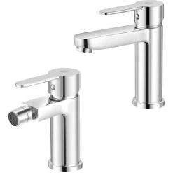 Coppia Miscelatori Lavabo E Bidet Cromati Iole In Ottone Scarico Incluso
