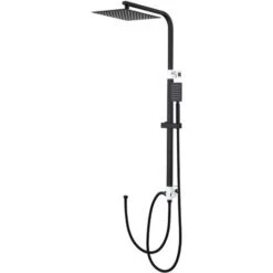 Colonne Doccia Nero Senza Rubinetto Con Doccia A Pioggia 25 X 25 Cm E Doccetta Quadrata, Set Doccia In Ottone, Asta Manuale Regolabile