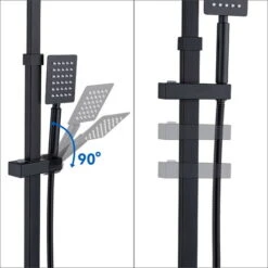 Colonne Doccia Nero Senza Rubinetto Con Doccia A Pioggia 25 X 25 Cm E Doccetta Quadrata, Set Doccia In Ottone, Asta Manuale Regolabile -Stile Bagno 78768713 4