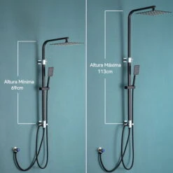 Colonne Doccia Nero Senza Rubinetto Con Doccia A Pioggia 25 X 25 Cm E Doccetta Quadrata, Set Doccia In Ottone, Asta Manuale Regolabile -Stile Bagno 78768713 5