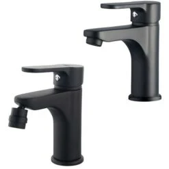 Coppia Rubinetti Bagno Lavabo E Bidet Nero Opaco Serie Paco