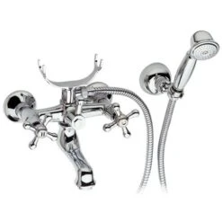 Rubinetto Vasca Bianco Con Inserti Cromati Con Doccia Duplex - Serie Liberty