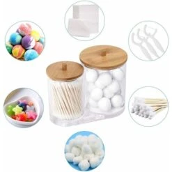Porta Tampone Di Cotone Trasparente 2 In 1 Con Coperchio, Vasetto Per Tampone Di Cotone Da Bagno, Scatola Di Tampone Di Cotone In Plastica, Distributore Di Batuffoli Di Cotone, Per Batuffoli Di Cotone -Stile Bagno 80962082 3