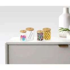 Porta Tampone Di Cotone Trasparente 2 In 1 Con Coperchio, Vasetto Per Tampone Di Cotone Da Bagno, Scatola Di Tampone Di Cotone In Plastica, Distributore Di Batuffoli Di Cotone, Per Batuffoli Di Cotone -Stile Bagno 80962082 4