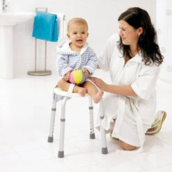 Sedia Per Doccia Con Piano Dello Sgabello Rotondo, Altezza Regolabile 32x32x36-54cm Bianco -Stile Bagno 80969200 5