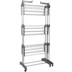 Stendibiancheria Verticale Pieghevole 3 Piani Con Estensioni Laterali 75-142.5x64x170cm Grigio -Stile Bagno 81163459 4