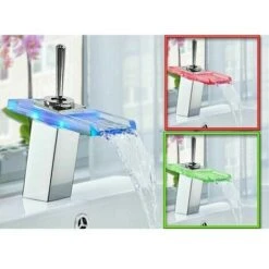 No Brand Rubinetto Lavabo A Cascata Con Led Rgb Moderno Ugello Vetro Miscelatore Da Bagno