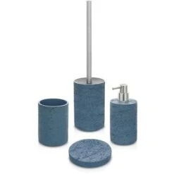 Accessori Bagno In Set Completo Da 4 Pezzi Turchese Cobalto In Resina Effetto Pietra Matera