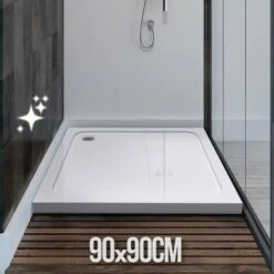 Piatto Doccia - In Acrilico, 90 X 90 Cm, Ribassato, Altezza 5 Cm, Finitura Lucida Bianca, Modello Quadrato - Piatto Doccia Slim,