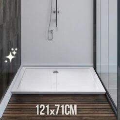 Piatto Doccia - In Acrilico, 121 X 71 Cm, Ribassato, Altezza 4 Cm, Finitura Lucida Bianca, Modello Rettangolare - Piatto Doccia