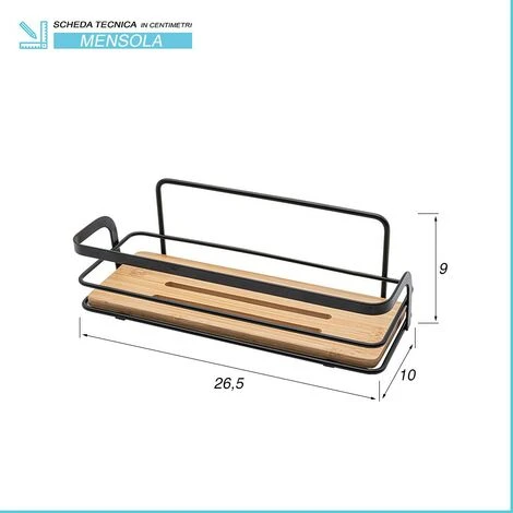 Mensola Doccia Rettangolare In Acciaio Nero E Ripiano In Bamboo Haiti 2 Mensola Doccia Rettangolare In Acciaio Nero E Ripiano In Bamboo Haiti - immagine 2