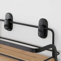 Mensola Doccia Rettangolare In Acciaio Nero E Ripiano In Bamboo Haiti 5 Mensola Doccia Rettangolare In Acciaio Nero E Ripiano In Bamboo Haiti -Stile Bagno 82465693 3