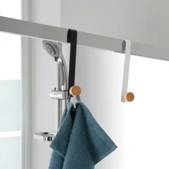 Appendiabiti Da Porta E Termoarredo In Acciaio Bianco E Bamboo Haiti -Stile Bagno 82465699 3