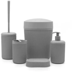 Accessori Bagno Appoggio In Set Completo 5 Pezzi Grigio In Plastica Ring