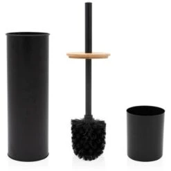 Set Accessori Bagno Scopino E Pattumiera Bianco In Acciaio E Bambù Haiti -Stile Bagno 82683724 4