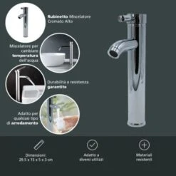 Rubinetto Miscelatore 30cm Lavello Bagno Lavabo Cromato Alto Ottone Cromato -Stile Bagno 82684685 5