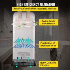 VEVOR Asciugamani Elettrico 2000W Verticale, Asciugamani Automatico Elettrico Con Filtrazione HEPA, Asciugamani Ad Aria Calda A Temperatura 43°C In Bianco Per Asciugare Le Mani Velocemente -Stile Bagno 82818065 4