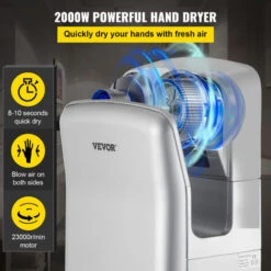 VEVOR Asciugamani Elettrico Verticale Da 2000 W, Asciugamani Automatico Elettrico Con Filtrazione HEPA, Asciugamani Ad Aria Calda A Temperatura 43℃ In Argento Per Asciugare Le Mani Velocemente -Stile Bagno 82818253 3