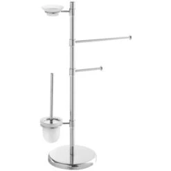 Piantana Portasciugamani Con Portascopino Portasapone E Portarotolo In Acciaio Cromo