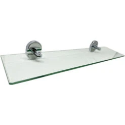 Mensola In Vetro Lucido Trasparente Da Bagno Con Reggimensola Acciaio Cromato Fissaggio A Parete Con Viti Porta Oggetti Shampoo Sapone