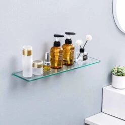Mensola In Vetro Lucido Trasparente Da Bagno Con Reggimensola Acciaio Cromato Fissaggio A Parete Con Viti Porta Oggetti Shampoo Sapone -Stile Bagno 85696994 3