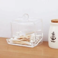 Dispenser Per La Conservazione Di Tamponi Di Cotone In Acrilico Trasparente Con Scatola Per Cosmetici Con Coperchio -Stile Bagno 85901741 4