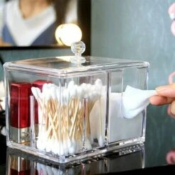 Conservazione Dei Cosmetici Scatola Portaoggetti In Acrilico Trasparente Con Coperchio Per Cotton Fioc, Tamponi E Spazzole -Stile Bagno 85904624 3