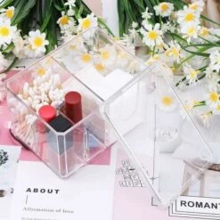 Conservazione Dei Cosmetici Scatola Portaoggetti In Acrilico Trasparente Con Coperchio Per Cotton Fioc, Tamponi E Spazzole -Stile Bagno 85904624 4