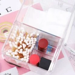 Conservazione Dei Cosmetici Scatola Portaoggetti In Acrilico Trasparente Con Coperchio Per Cotton Fioc, Tamponi E Spazzole -Stile Bagno 85904624 5