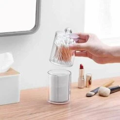 Barattoli Di Stoccaggio In Cotone, Porta Batuffoli Di Cotone BR-Vie, Porta Batuffoli Di Cotone, Con Coperchio, Per Conservare Tamponi Di Cotone, Cosmetici, Asciugamani Di Carta (2 Livelli) -Stile Bagno 85909066 4