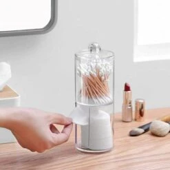 Barattoli Di Stoccaggio In Cotone, Porta Batuffoli Di Cotone BR-Vie, Porta Batuffoli Di Cotone, Con Coperchio, Per Conservare Tamponi Di Cotone, Cosmetici, Asciugamani Di Carta (2 Livelli) -Stile Bagno 85909066 5