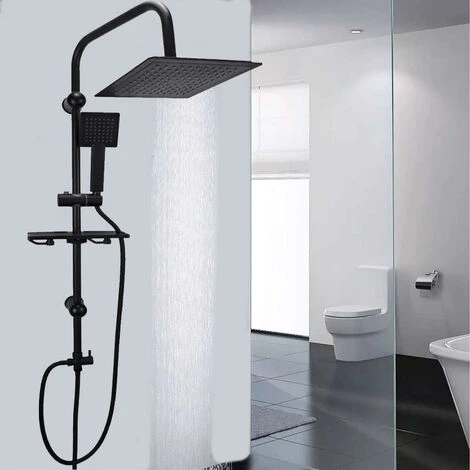 Colonna Doccia Moderna Saliscendi Con Soffione Quadrato Doccetta Telefono E Portasapone Per Box Doccia Nero 2 Colonna Doccia Moderna Saliscendi Con Soffione Quadrato Doccetta Telefono E Portasapone Per Box Doccia Nero - immagine 2