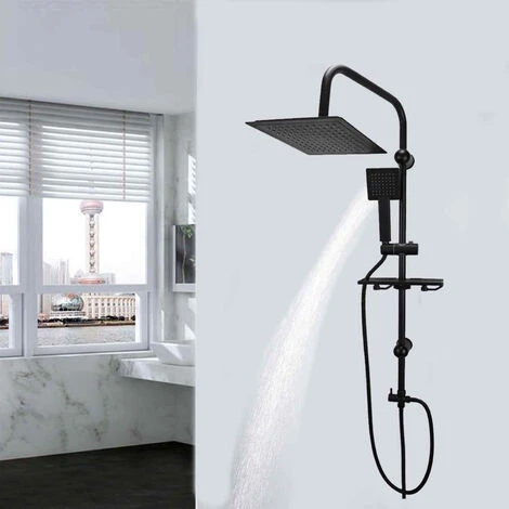 Colonna Doccia Moderna Saliscendi Con Soffione Quadrato Doccetta Telefono E Portasapone Per Box Doccia Nero 3 Colonna Doccia Moderna Saliscendi Con Soffione Quadrato Doccetta Telefono E Portasapone Per Box Doccia Nero - immagine 3