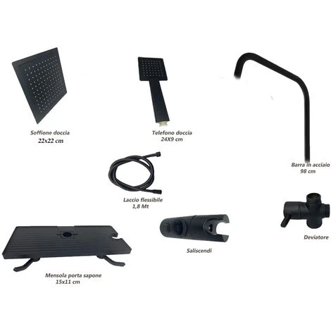 Colonna Doccia Moderna Saliscendi Con Soffione Quadrato Doccetta Telefono E Portasapone Per Box Doccia Nero 4 Colonna Doccia Moderna Saliscendi Con Soffione Quadrato Doccetta Telefono E Portasapone Per Box Doccia Nero - immagine 4