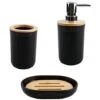 SET 3 PEZZI IN PLASTICA LENO DA BAGNO NERO DISPENSER PORTASPAZZOLINO PORTASAPONE