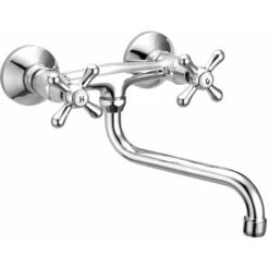 Schläfer 3460110 - Rubinetto Cucina Gruppo Lavello A Muro Manopola Antica Con Bocca Girevole A "S" Cromo