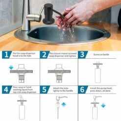 LITZEEDispenser Di Sapone Per Piatti Da Cucina, Dispenser Di Sapone Integrato Con Rotazione A 360°, 500 Ml, Dispenser Di Sapone In Acciaio Inossidabile Per Lavello Da Cucina (Nero) -Stile Bagno 88937602 4