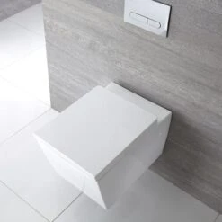 Hudson Reed Halwell Sanitario WC Sospeso Moderno Con Sedile - Ceramica Bianca Glassata - Design Da Parete Quadrato - 350 X 360 X 555mm -Stile Bagno 8942758 4