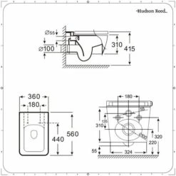 Hudson Reed Halwell Sanitario WC Sospeso Moderno Con Sedile - Ceramica Bianca Glassata - Design Da Parete Quadrato - 350 X 360 X 555mm -Stile Bagno 8942758 5