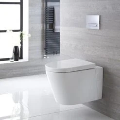 Hudson Reed Exton Sanitario WC Sospeso Senza Brida Con Sedile - Ceramica Bianca Glassata - Design Da Parete Ovale - 360 X 385 X 580mm -Stile Bagno 8942761 3