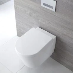Hudson Reed Exton Sanitario WC Sospeso Senza Brida Con Sedile - Ceramica Bianca Glassata - Design Da Parete Ovale - 360 X 385 X 580mm -Stile Bagno 8942761 4