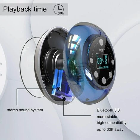 S602 Radio Portatile Per Doccia Altoparlante Bluetooth 5.0, Musica Dab Da Bagno Senza Fili Impermeabile 4 S602 Radio Portatile Per Doccia Altoparlante Bluetooth 5.0, Musica Dab Da Bagno Senza Fili Impermeabile - immagine 4