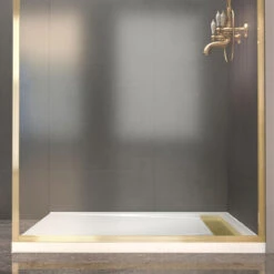 Parete Doccia 100x200cm Finitura Oro Spazzolato + Piatto Doccia Bianco 100x80x4cm -Stile Bagno 89616363 5